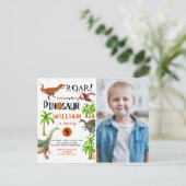 Roar Dinosaur Oerwoud Birthday Fotouitnodiging Briefkaart (Staand voorkant)