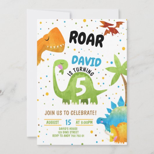 Roar Dinosaur Verjaardag Uitnodigingen Jongen (Voorkant)