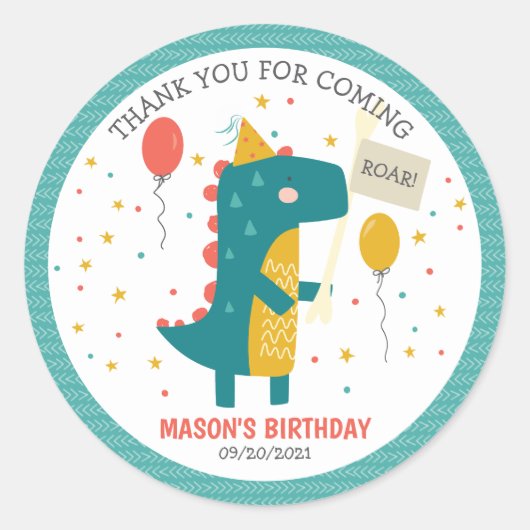 Roar Dinosaurs Birthday Ronde Sticker (Voorkant)