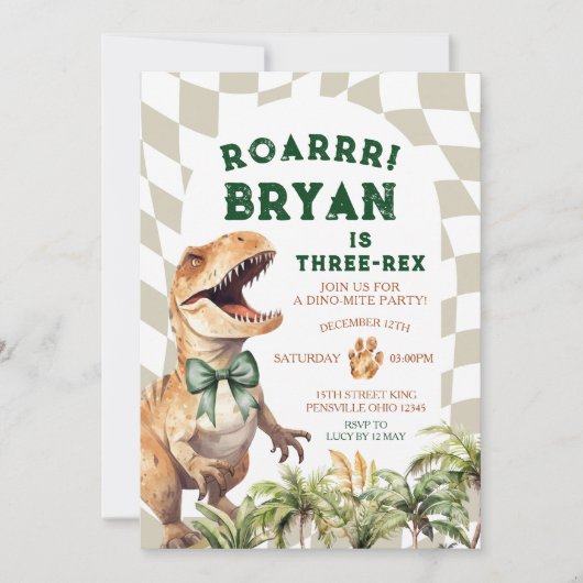 Roar Dinosaurus Met Boog  Waterverf Verjaardag Kaart (Voorkant)