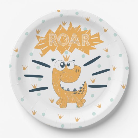 ROAR Dinosaurus Verjaardagspapier Bord (Voorkant)