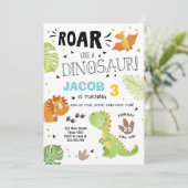 Roar Dinosaurus verjaardagsuitnodiging Dino Party  Kaart (Staand voorkant)