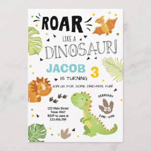 Roar Dinosaurus verjaardagsuitnodiging Dino Party Kaart