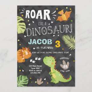 Roar Dinosaurus verjaardagsuitnodiging Dino Party  Kaart
