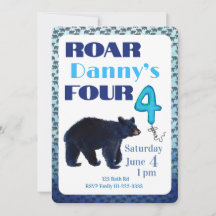 Roar Four Bear 4th Birthday Invitation