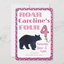 Roar Four Bear 4th Birthday Invitation