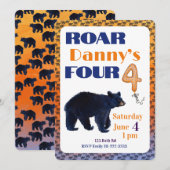 Roar Four Bear 4th Birthday Invitation Kaart (Voorkant / Achterkant)