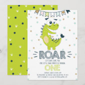 ROAR Green Dinosaur eerste verjaardag Kaart (Voorkant / Achterkant)