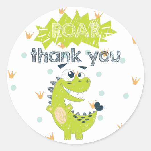 ROAR Groene Dinosaurus Verjaardag Dank u Ronde Sticker (Voorkant)