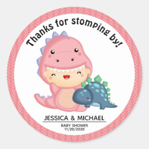 Roar Het is een Dinosaur Girl Baby shower Ronde Sticker