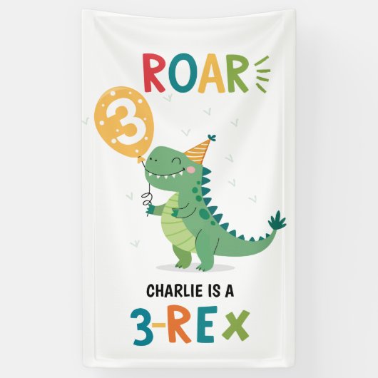 Roar Ik ben een 3-Rex Kinder derde verjaardag part Spandoek (Verticaal)
