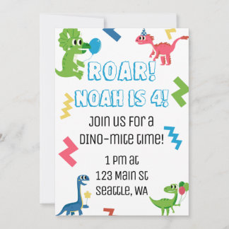 Roar I'm 4 Dinosaur Anniversaire Fête Invitation