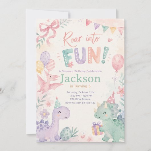 Roar Into Fun Dinosaur Invitation Editable (Devant)