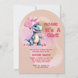 Roar It's A Girl T-Rex Baby Dinosaur Pink Kaart