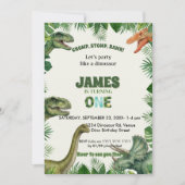 Roar-some Dinosaur 1st Birthday Invitation Kaart (Voorkant)