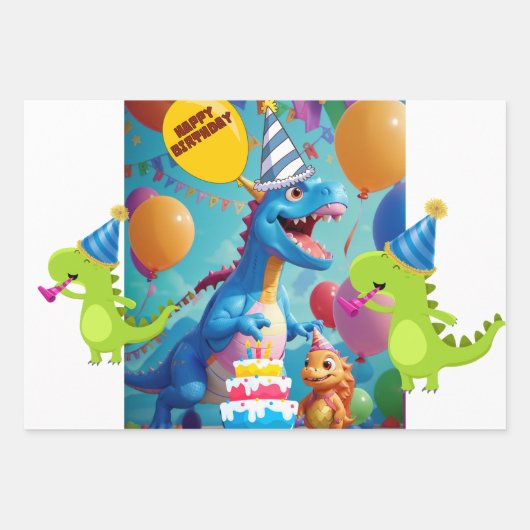 Roar-some T-Rex verjaardagsfeestje inpakpapier (Voorkant 3)