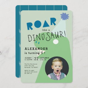 ROAR T-Rex Dinosaur Green Photo Boy's Birthday Kaart