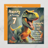 Roar T-Rex Dinosaur Invitation pour le 7e annivers (Devant / Derrière)