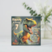 Roar T-Rex Dinosaur Invitation pour le 7e annivers (Debout devant)