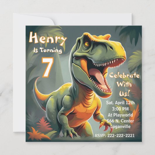 Roar T-Rex Dinosaur Invitation pour le 7e annivers (Devant)