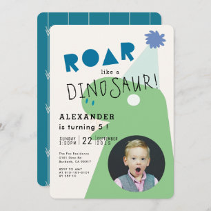 ROAR T-Rex Dinosaur Navy Blue Photo Boy's Birthday Kaart