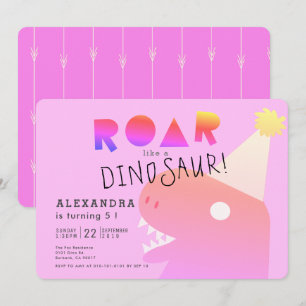 ROAR T-Rex Dinosaur Neon Roze Meisje Verjaardag Kaart
