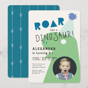 ROAR T-Rex Dinosaurus Navy Blue Photo Boy's Birthd Kaart