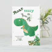 Roar, Three-Rex Cute Dinosaur Invitation Kaart (Staand voorkant)