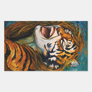 Roar van het Wilde Hart – Kleurrijke Tijgertjes Rechthoekige Sticker