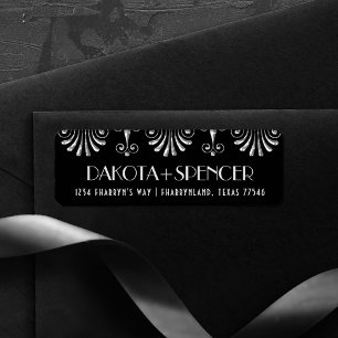 Roarin 20s Zilver op zwart modern Deco-adres voor  Etiket