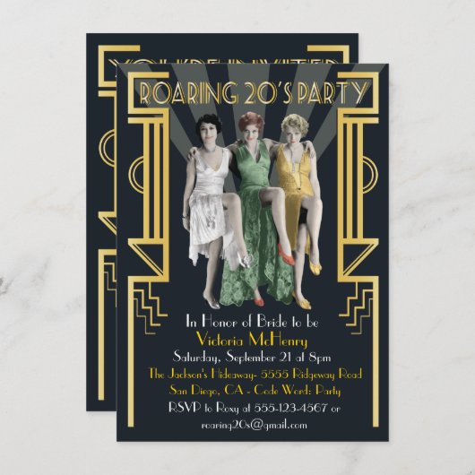 Roaring 20 Art Deco Flapper Party Kaart (Voorkant / Achterkant)