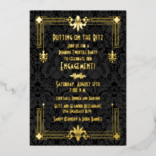 Roaring 20-jarige tienerjaren Art Deco Engagement Folie Uitnodiging