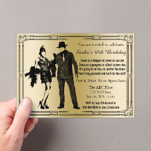Roaring 20s art deco flapper girl en gangster acryl uitnodigingen