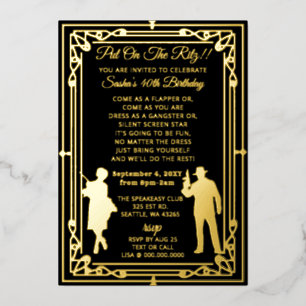 Roaring 20s art deco flapper girl en gangster folie uitnodiging