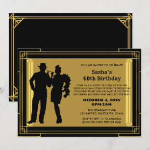 Roaring 20s art deco flapper girl en gangster inv kaart