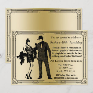 Roaring 20s art deco flapper girl en gangster kaart