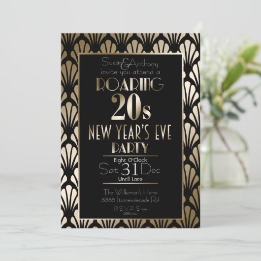 Roaring 20s Art Deco Gatsby Gouden Oudejaarsavond Kaart (Staand voorkant)