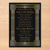 Roaring 20s art deco grote gatsby verjaardag acryl uitnodigingen (Voorkant)