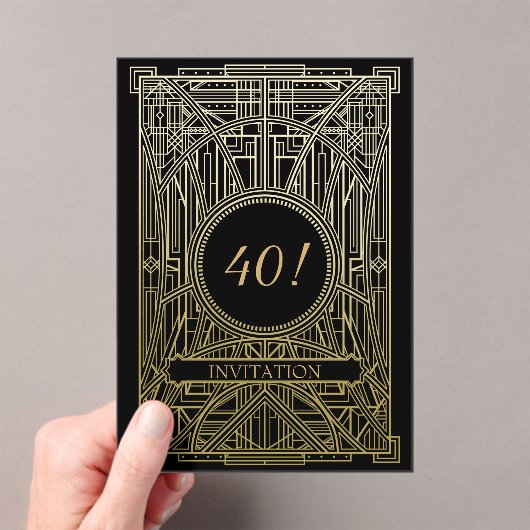 Roaring 20s art deco grote gatsby verjaardag acryl uitnodigingen (Insitu (Draagbaar))