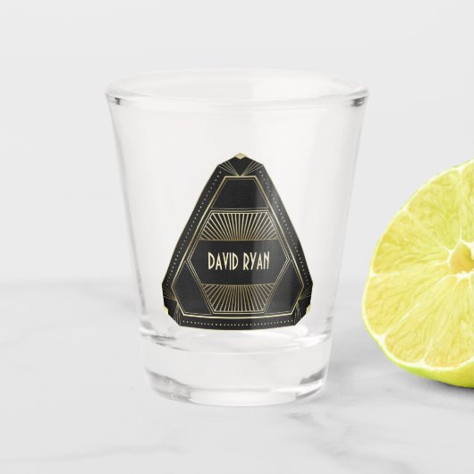 Roaring 20s Goud en Zwart Art Deco Monogram Shot Glas (Voorkant)