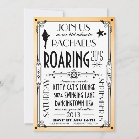 Roaring 20's Retro Art Deco Party Uitnodiging (Voorkant)
