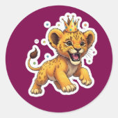 Roaring Baby Lion King Verjaardag Ronde Sticker (Voorkant)