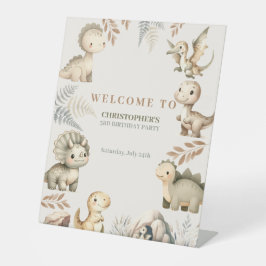 Roaring Boho Dinosaurus Thema Verjaardag Reclamebord Met Voetstuk