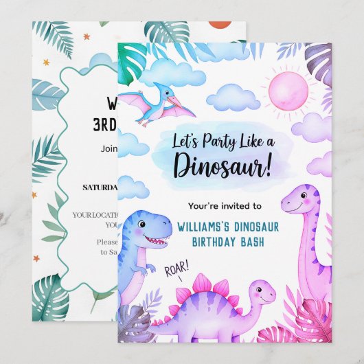 Roaring Dinosaur Birthday Invitation (Devant / Derrière)