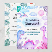 Roaring Dinosaur Birthday Invitation Kaart (Voorkant / Achterkant)