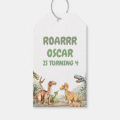 Roaring Dinosaur verjaardagsfeestje Cadeaulabel (Voorkant)