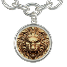 Roaring Gold Lion Head Charm Bracelet Armband