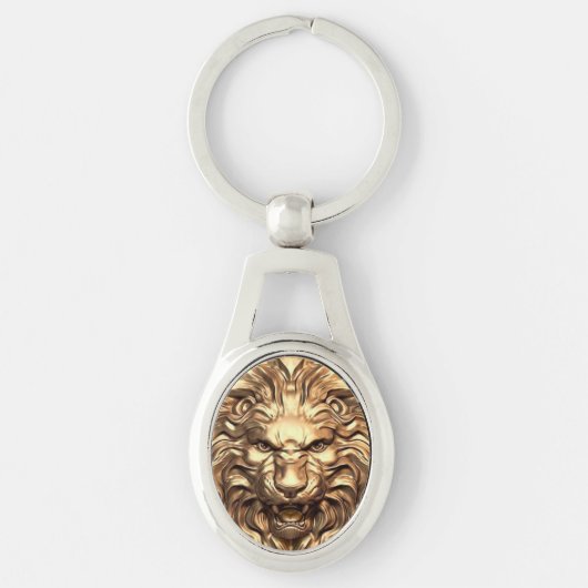 Roaring Gold Lion Head Metaal Sleutelhanger (Voorkant)