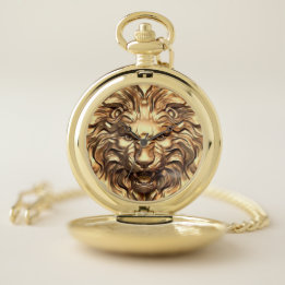 Roaring Gold Lion Head Pocket Watch Zakhorloge