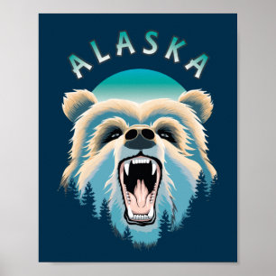 Roaring Grizzly Beer Face - Alaska Wildlife Poster